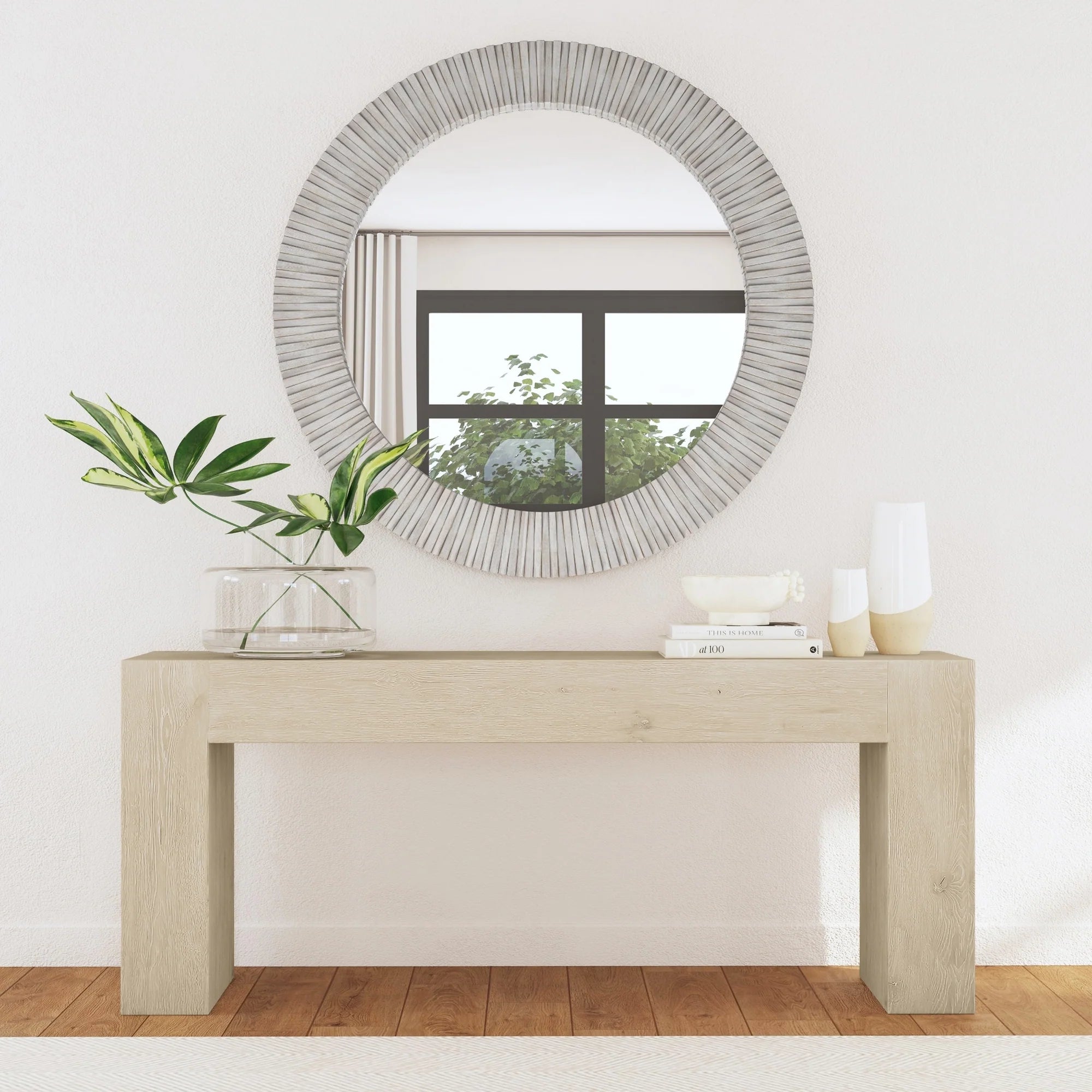 Myrtle Solid Wood Round Mirror
