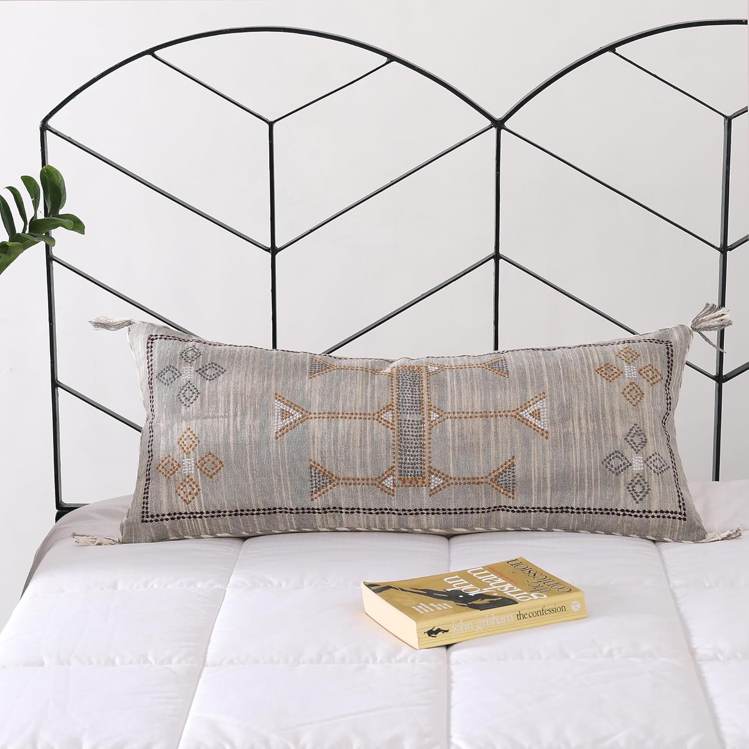 Grey Lumbar Embroidered Cactus Sink Pillow 12" x 28"