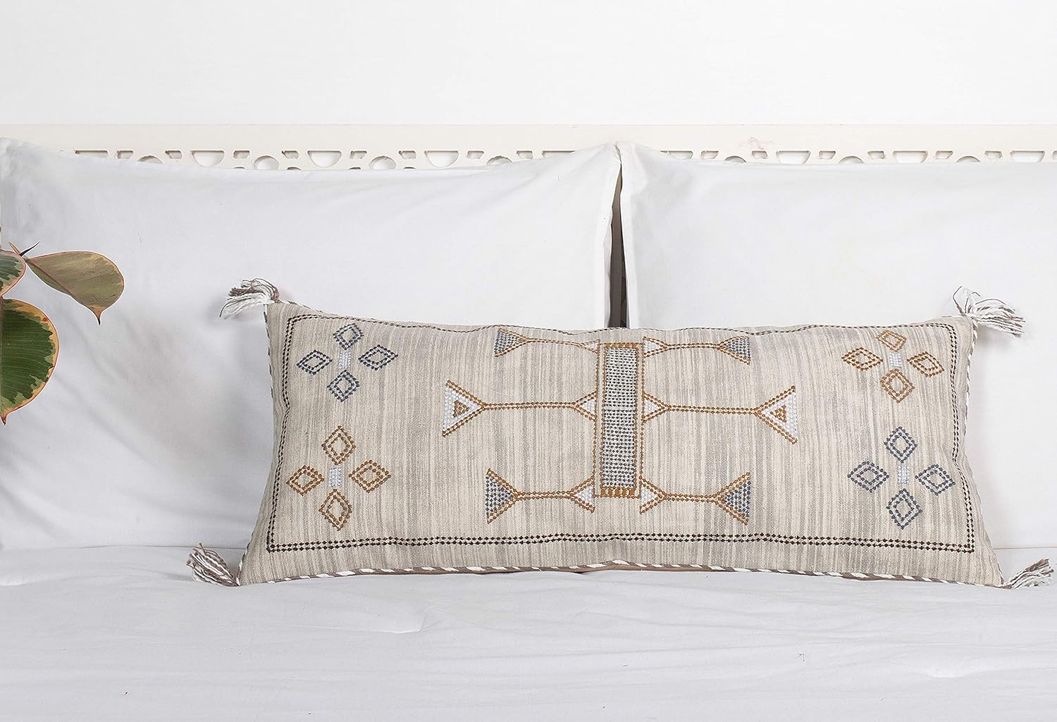 Grey Lumbar Embroidered Cactus Sink Pillow 12" x 28"