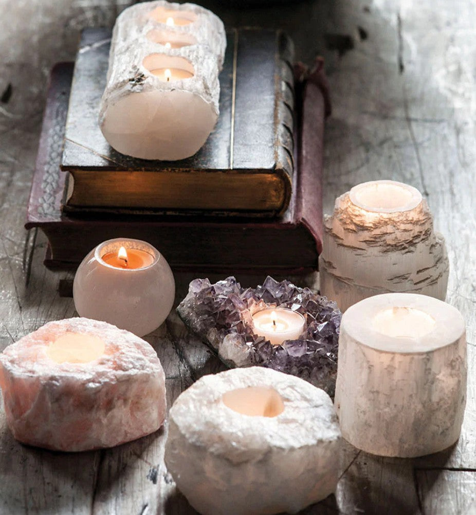 Selenite Candle Stand Tower