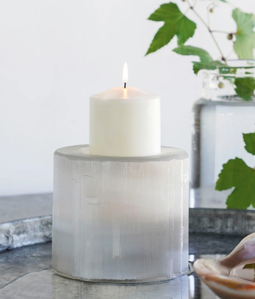 Selenite Pillar Candle Stand