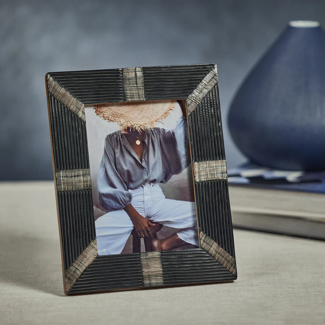 Black Ribbed Horn & Shagrin Photo Frame