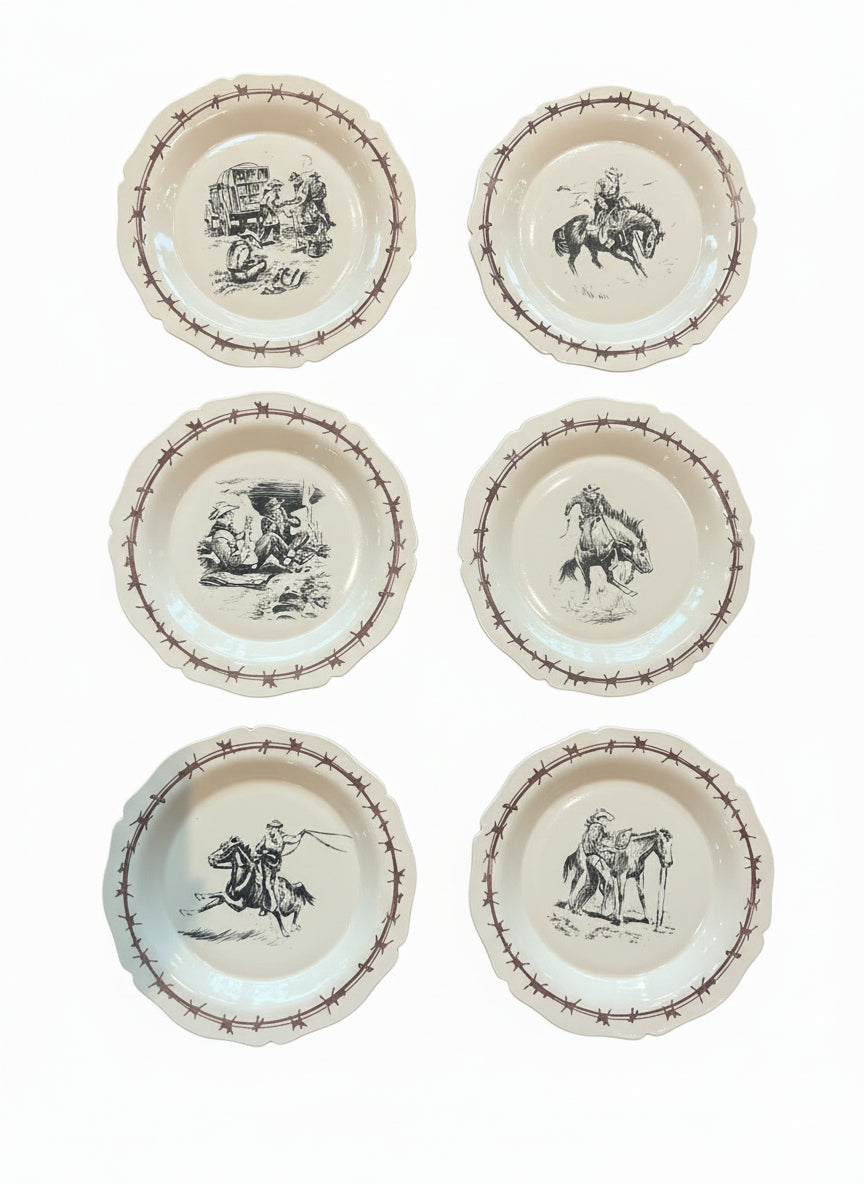 Set of Six Custom Chuckwagon Dinner Plates