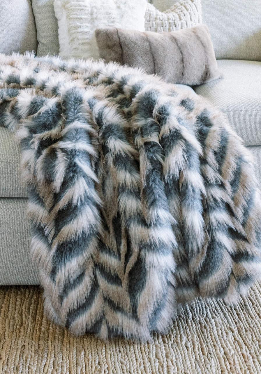 Grey Chevron Faux Fur Throw