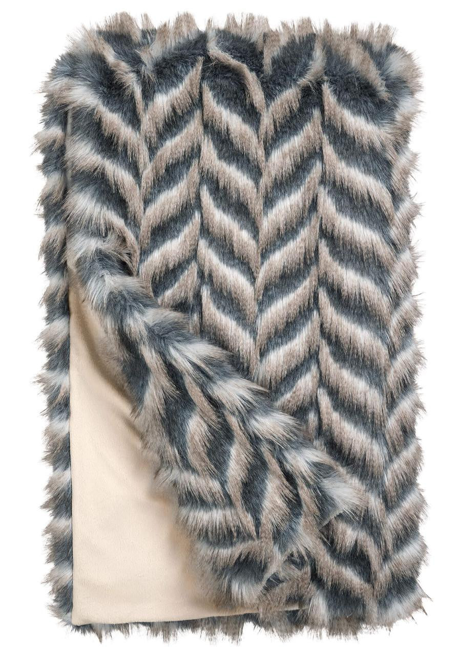 Grey Chevron Faux Fur Throw