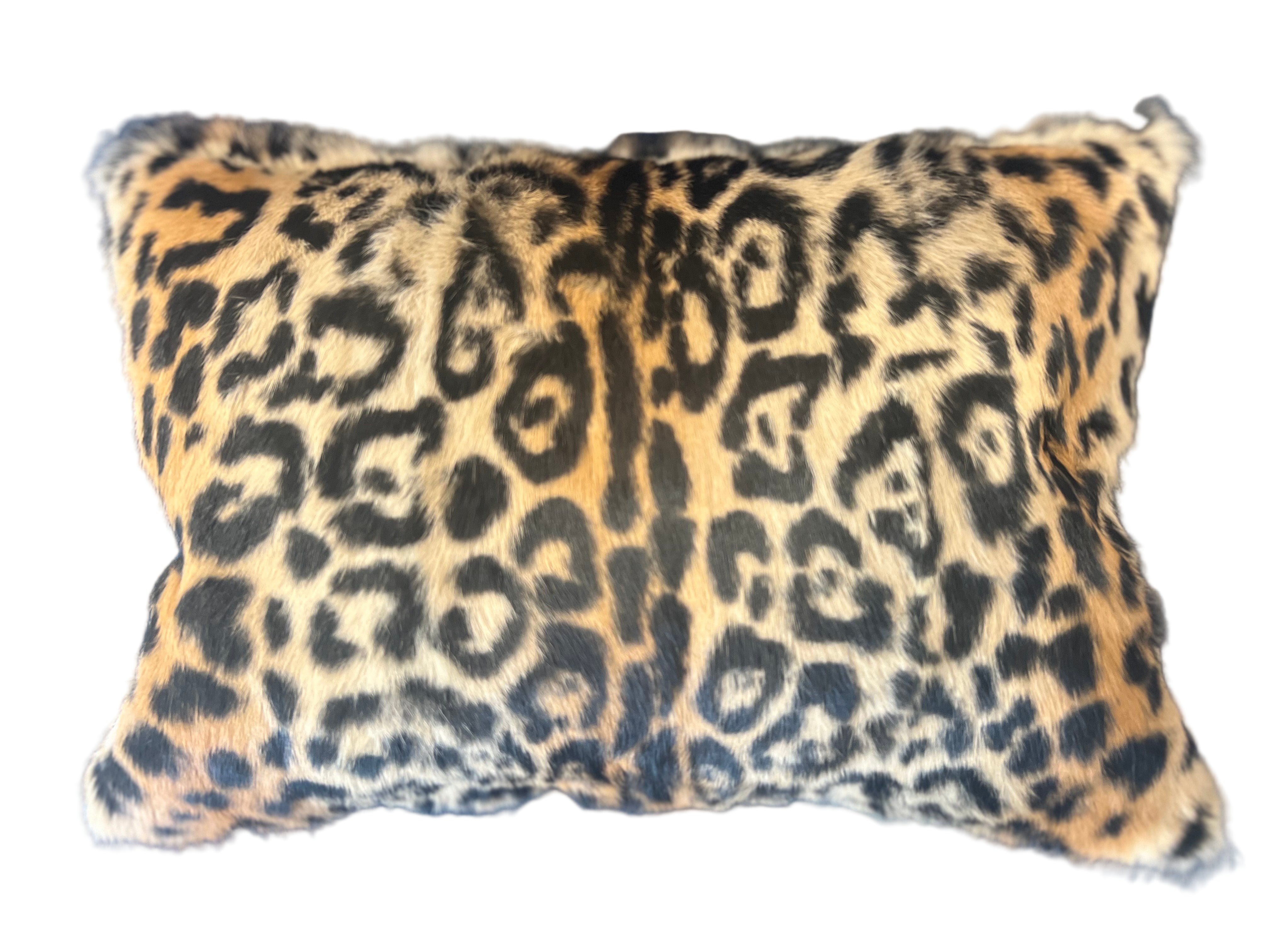 Leopard Print Lumbar Pillow in Rabbit Fur