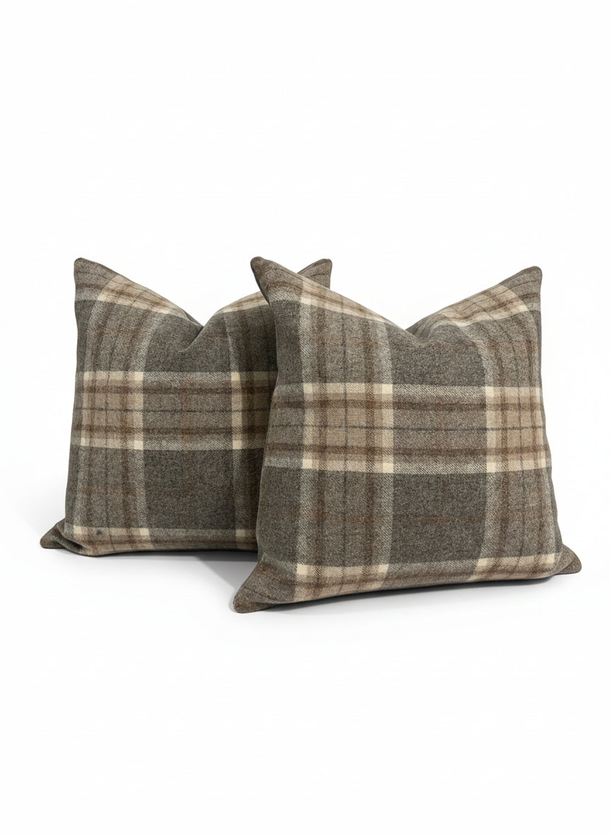 Aysgarth Mushroom Wool Plaid Pillow