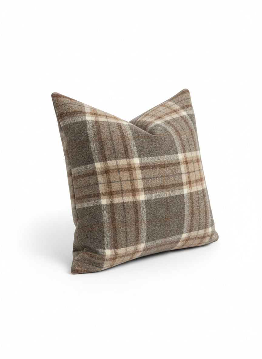 Aysgarth Mushroom Wool Plaid Pillow