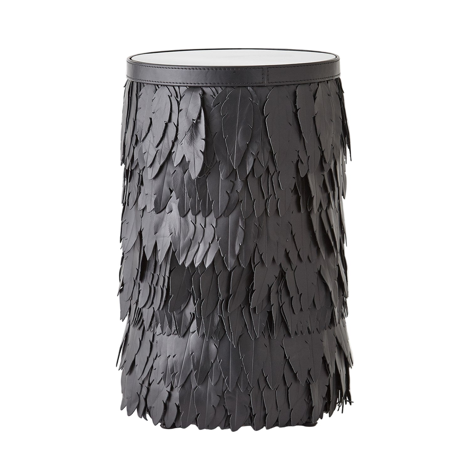Black feather-patterned vase on a white background