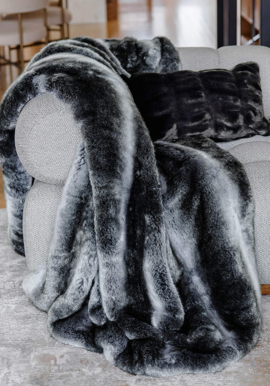 Couture Collection Chinchilla Faux Fur Throw Blanket