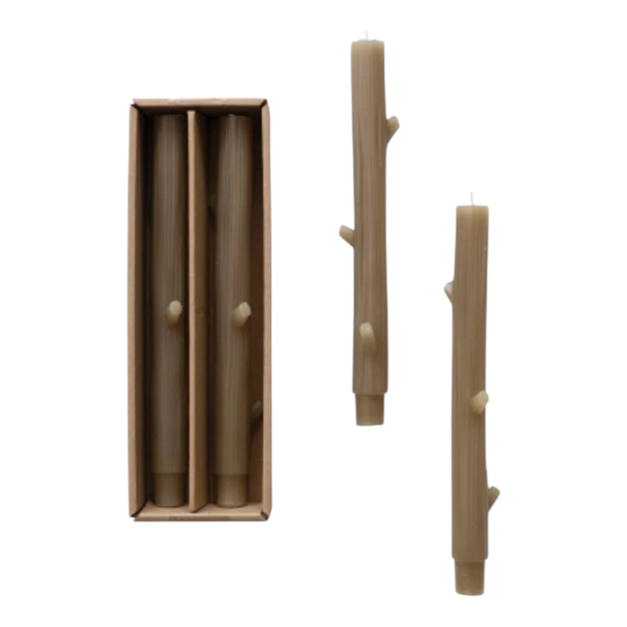 Twig Taper Candles, Olive, Set of Two