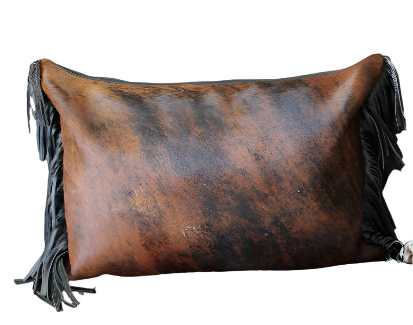 Cowhide Lumbar Pillow with Leather Fringe