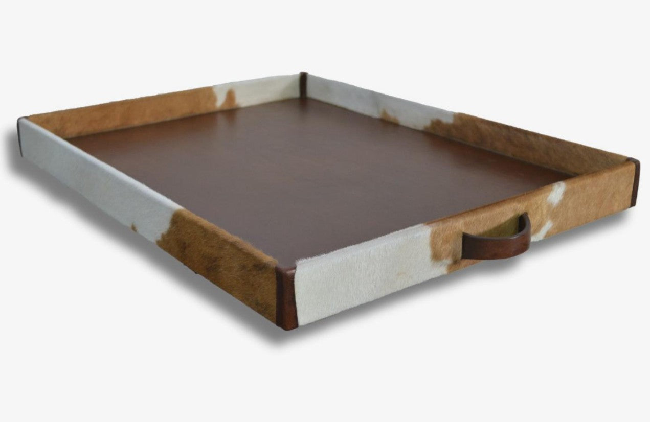 Brown and White Cowhide Tray