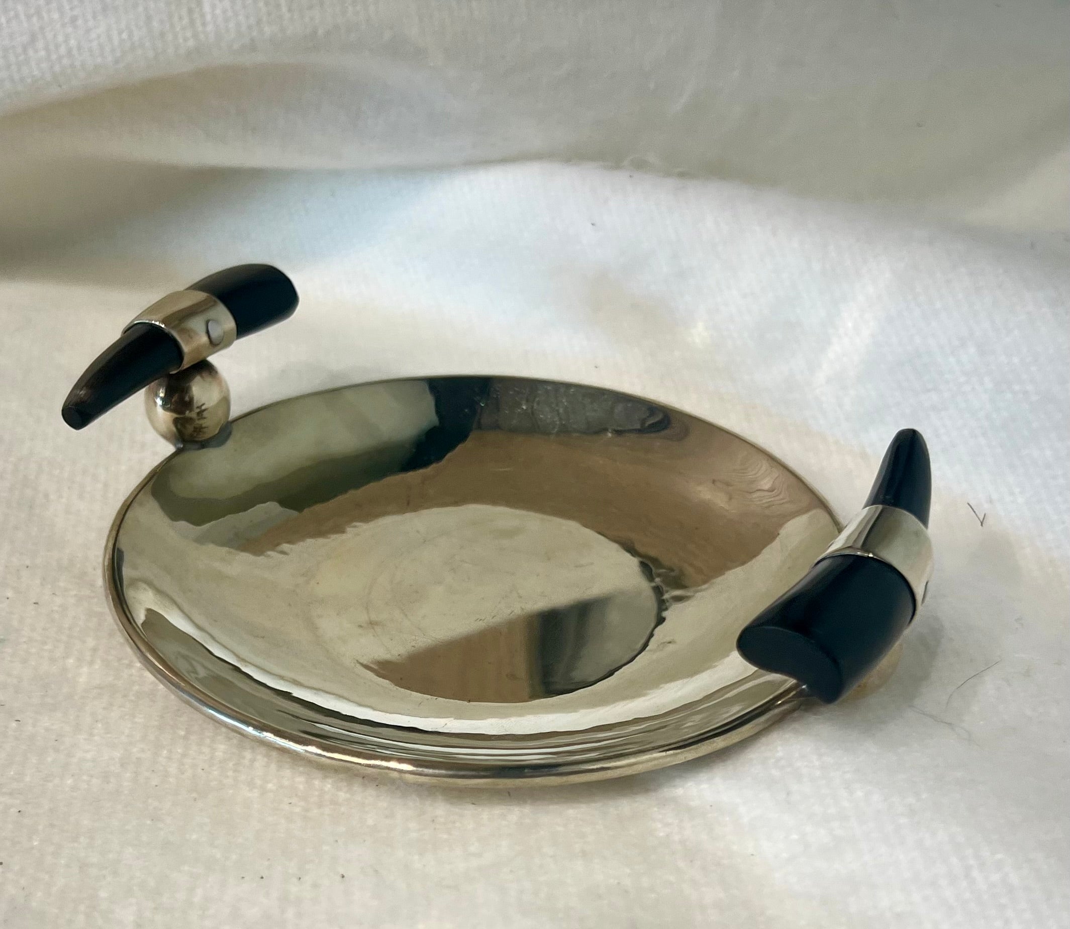 Vintage Silver Dish with Horn Handles