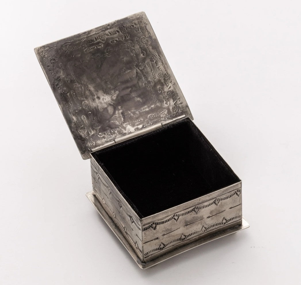 T Square Stamped Silver Box with Turquoise