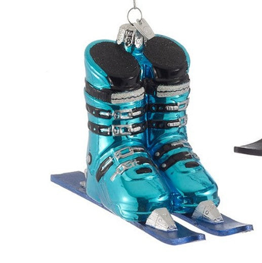 Ski Boots With Skis Glass Ornaments