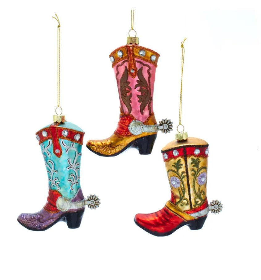 Glass Cowboy Boot Ornaments
