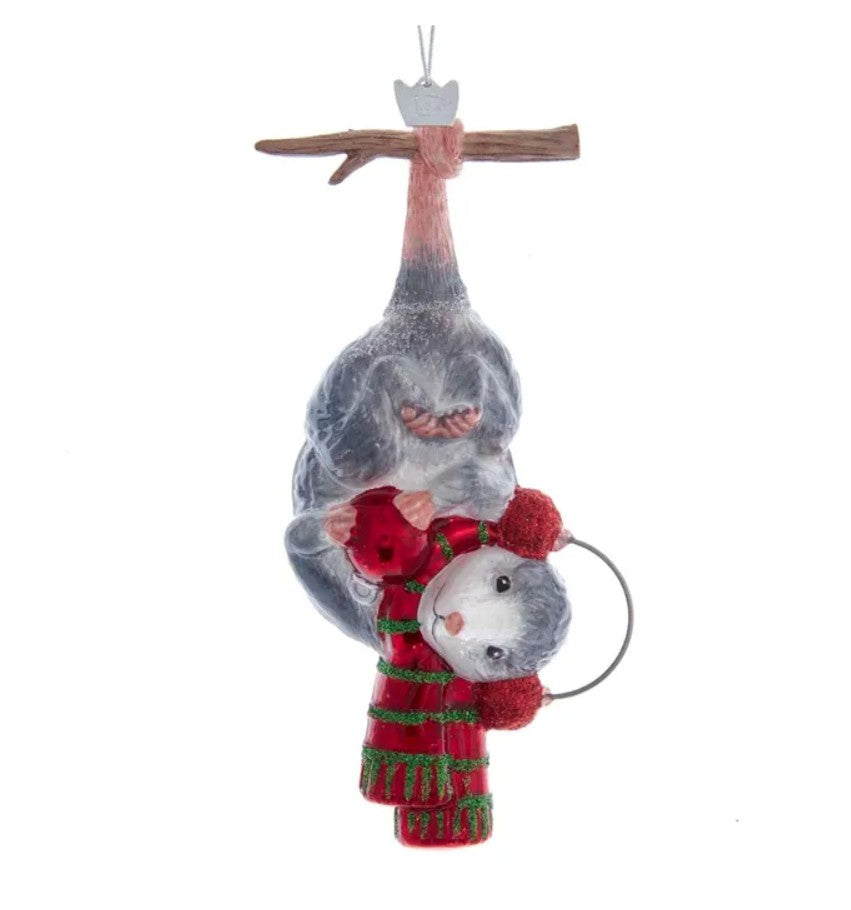 Hanging Christmas Possum Glass Ornament