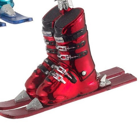 Ski Boots With Skis Glass Ornaments
