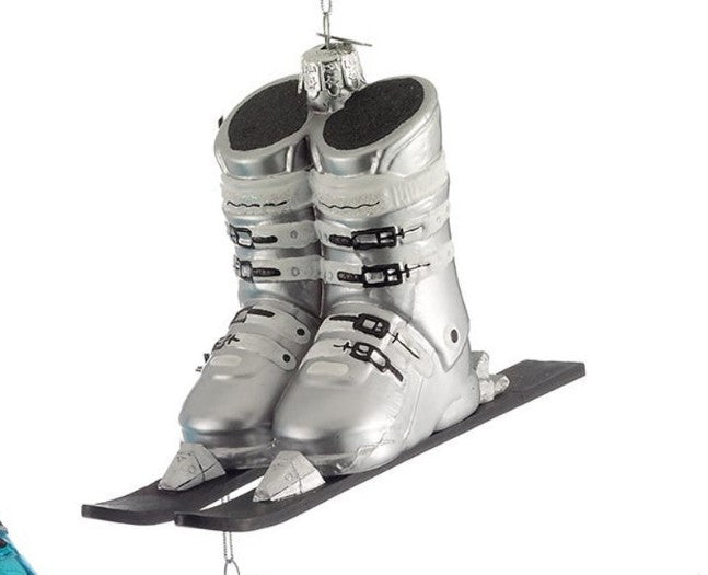 Ski Boots With Skis Glass Ornaments