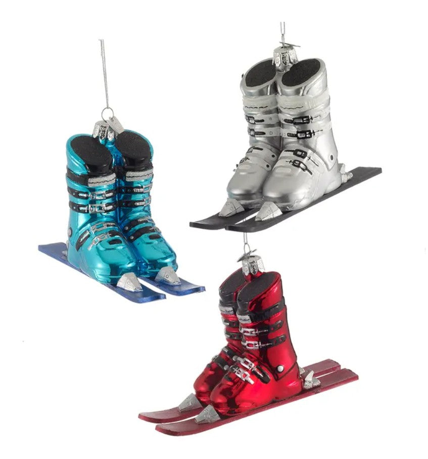 Ski Boots With Skis Glass Ornaments
