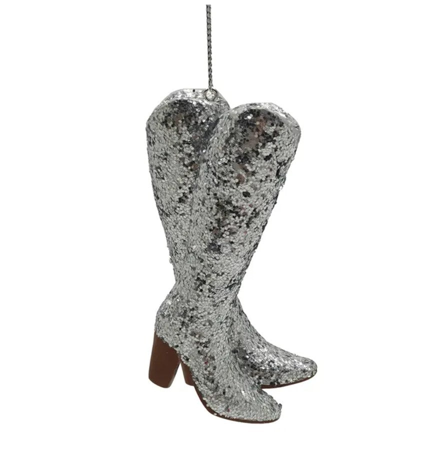 Silver Glitter Cowboy Boots Ornament
