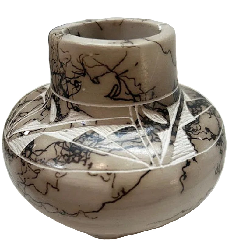 Vintage Native American Horse Hair Raku Small Jar