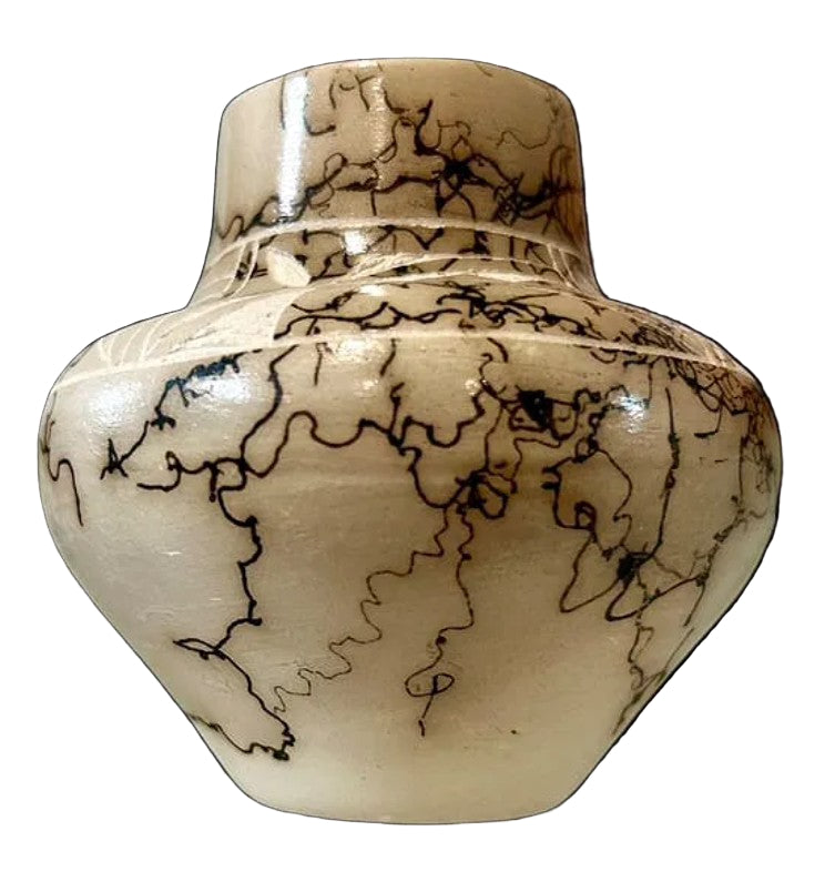 Vintage Native American Horse Hair Raku Small Jar