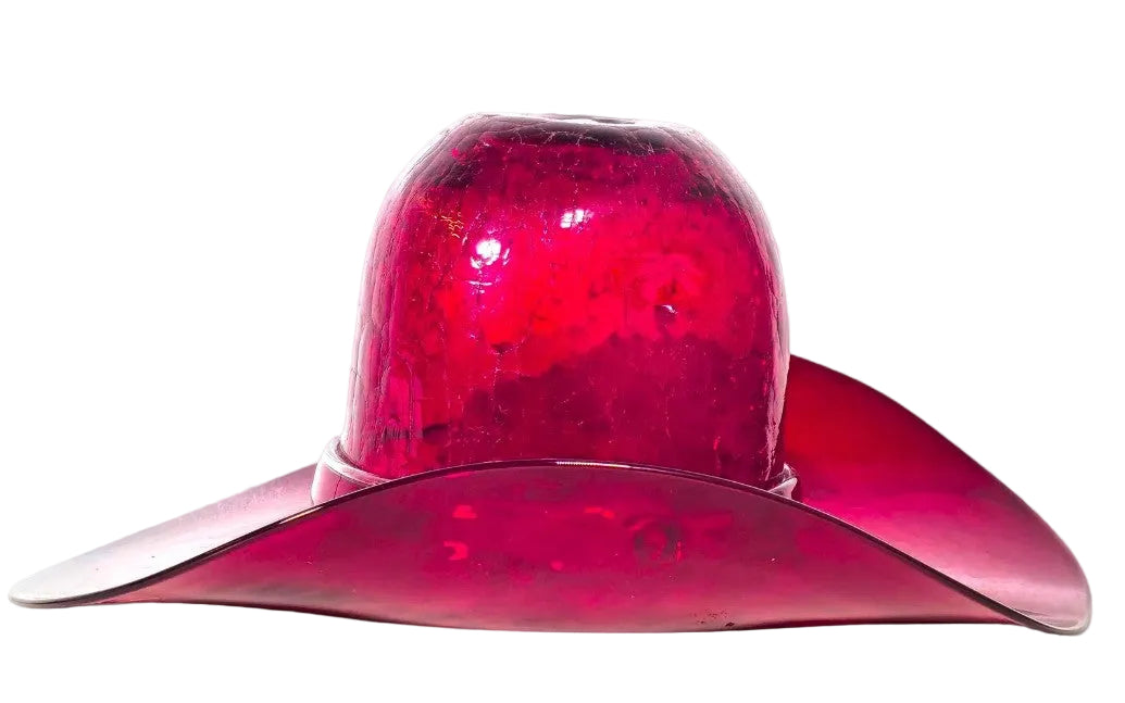 Rare Vintage Red Crackle Glass Blenko Cowboy Hat Vase/ Ice bucket