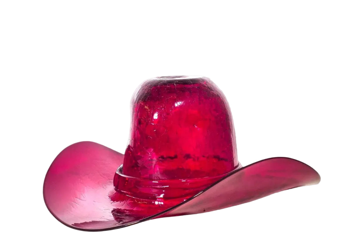 Rare Vintage Red Crackle Glass Blenko Cowboy Hat Vase/ Ice bucket