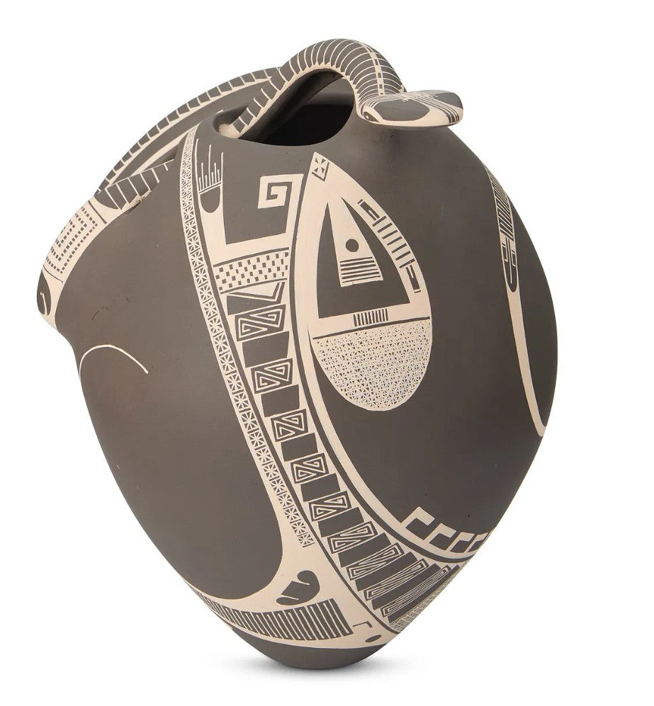 Vintage Mata Ortiz Blackware Pottery Jar