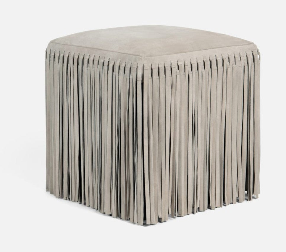 Square Leather Fringe Ottoman