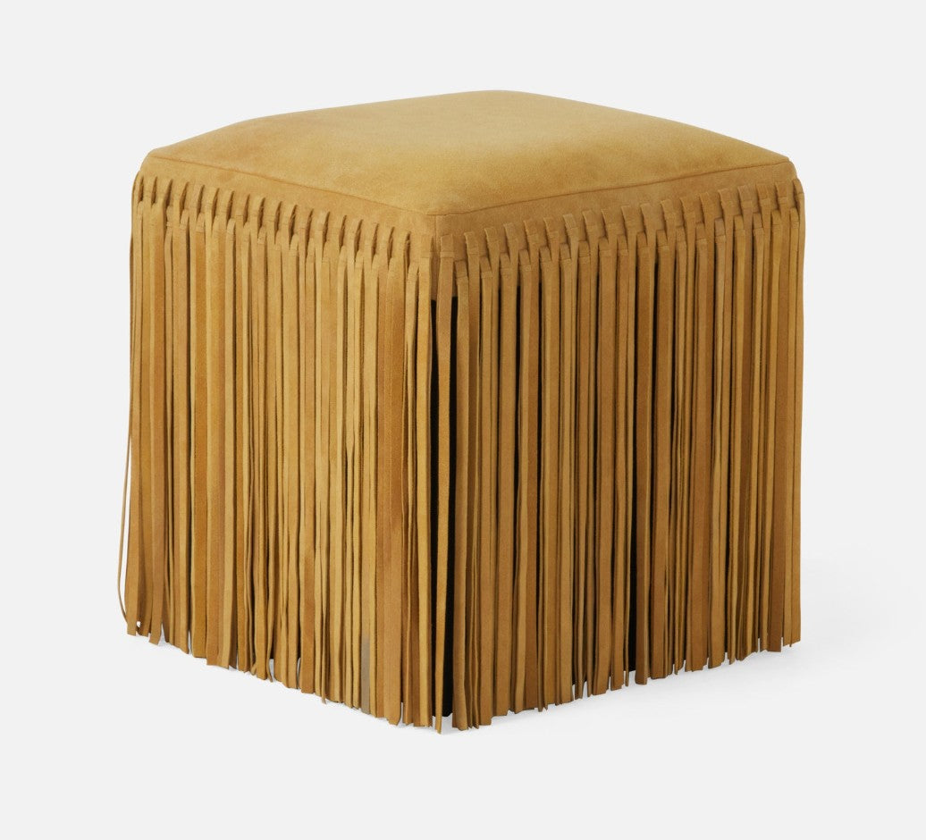 Square Leather Fringe Ottoman