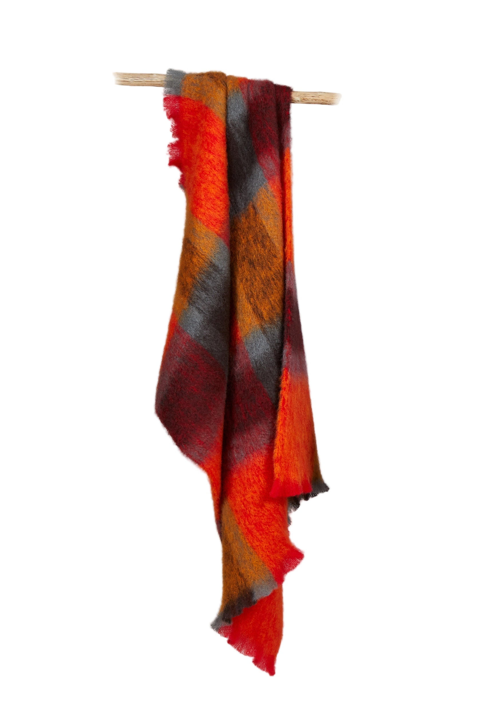 Ezcaray Cuadros Mohair Throw in Red, Gray and Orange