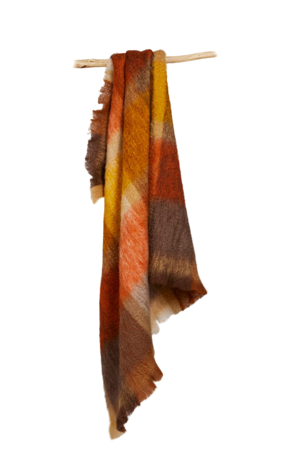 Plaid blanket with autumn colors on a white background