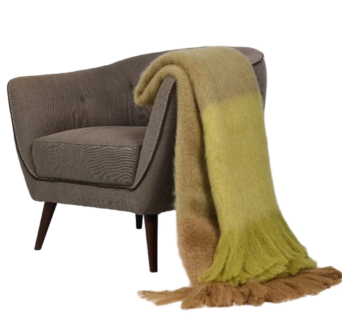 Mohair Color Block Throw in Brown, Khaki and Pistachio