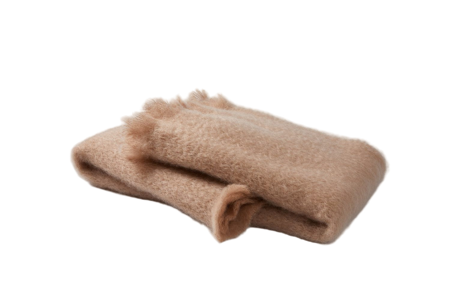 Folded beige blanket on a white background