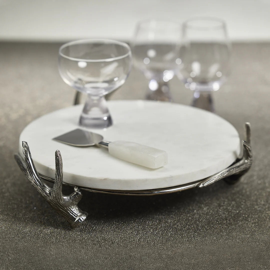 Aspen Marble Tray on Metal Antler Base