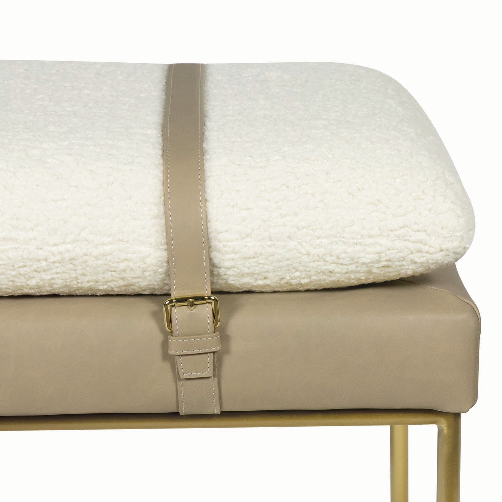 Aspen Leather and Boucle Faux Wool Bench in Cappucino