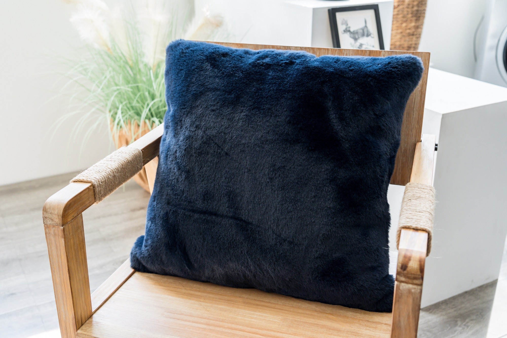 Navy Rabbit Fur Pillow 20" x 20"