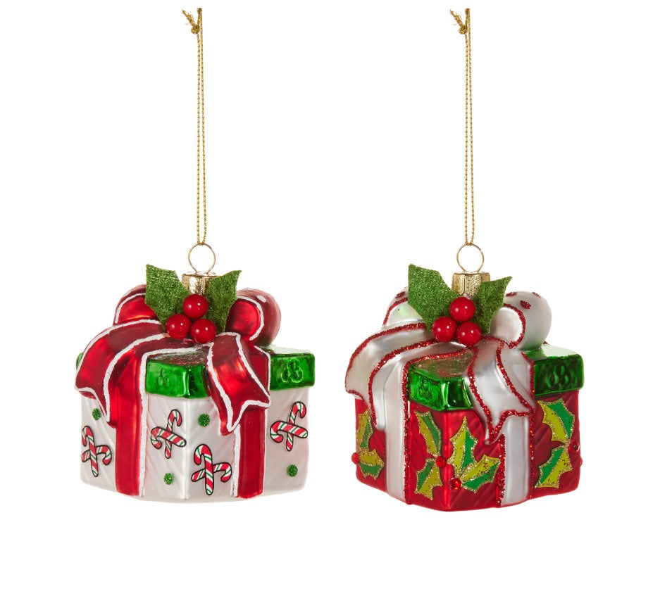 Glass Christmas Package Ornament