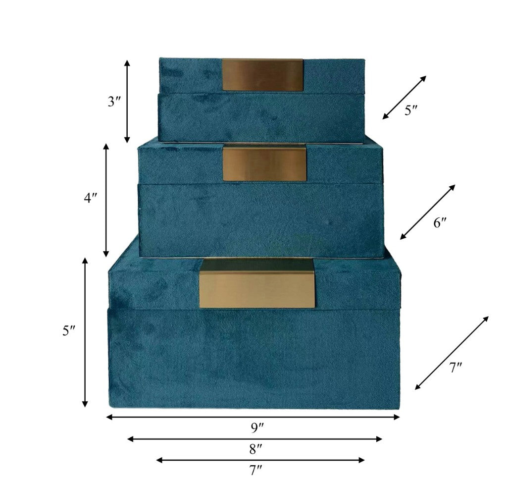 Set of 3 Velvet Teal Jewelry boxes