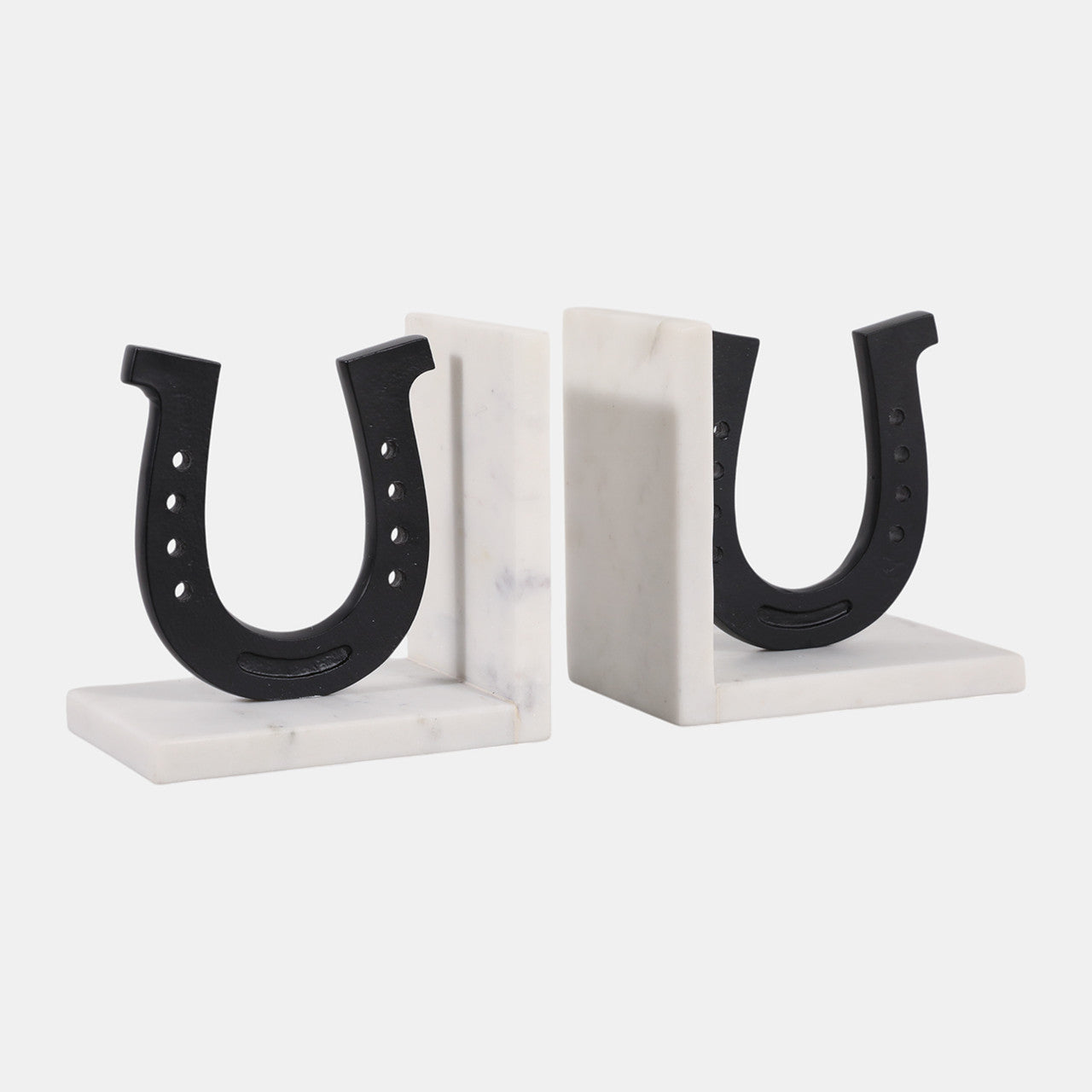 Black and White Horseshoe Bookends On Marble