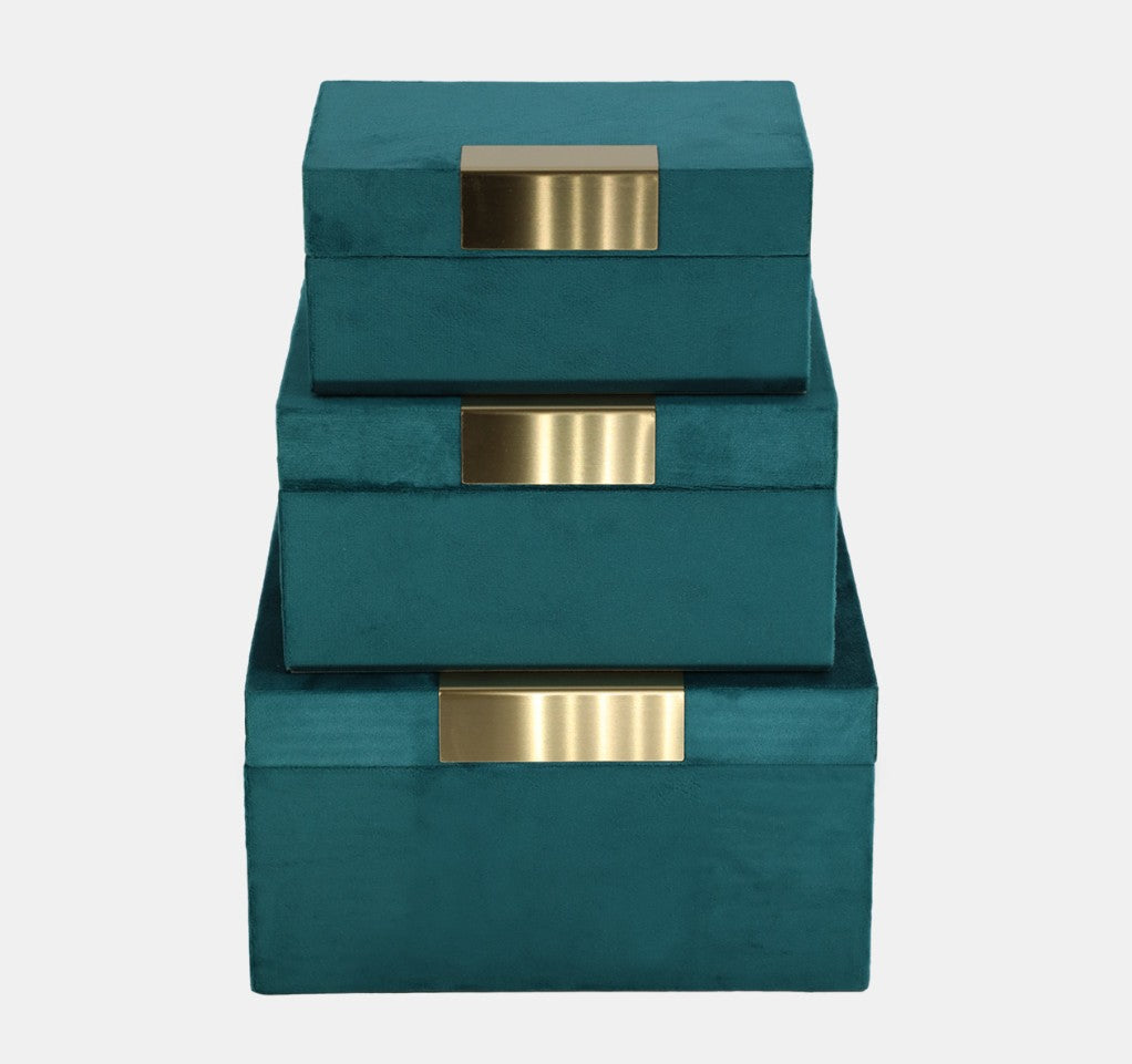 Set of 3 Velvet Teal Jewelry boxes