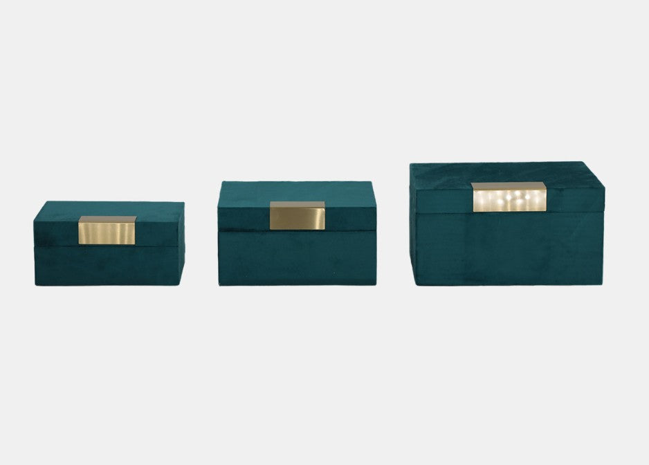 Set of 3 Velvet Teal Jewelry boxes