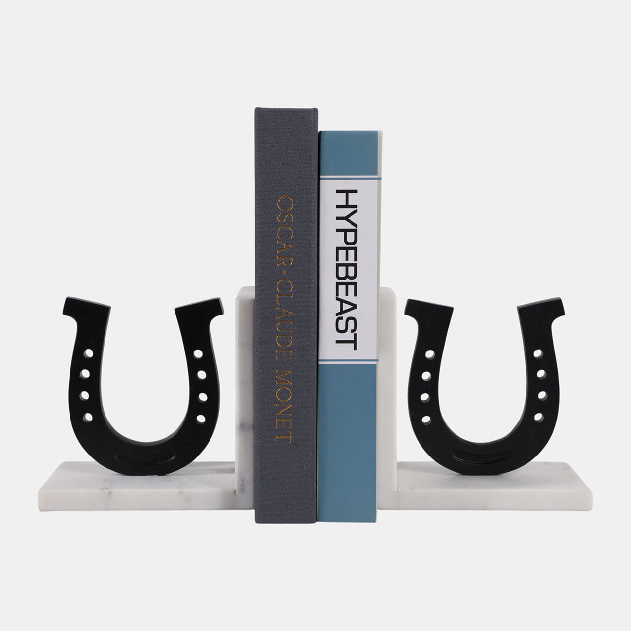 Black and White Horseshoe Bookends On Marble