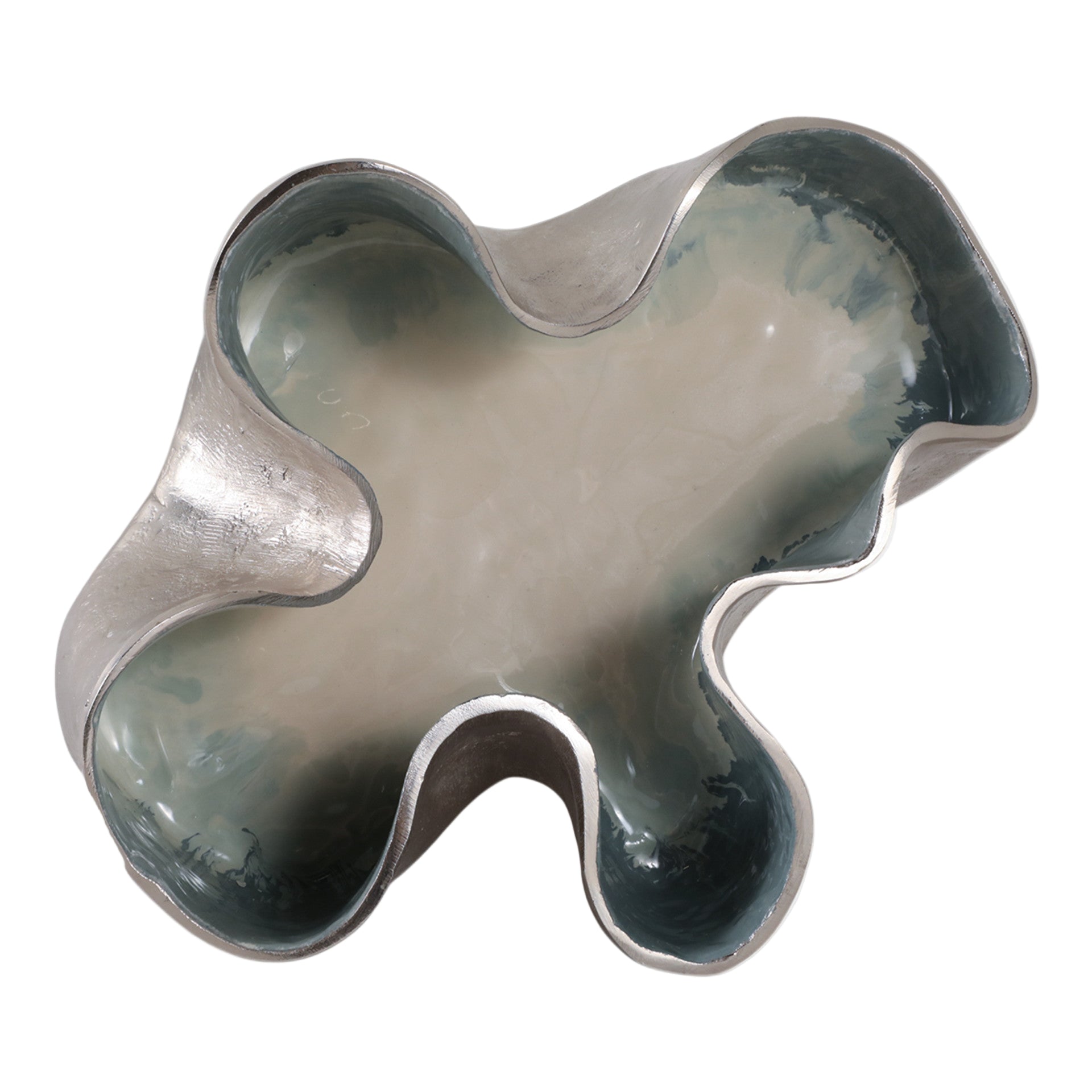 Wavy Abstract Blue and Gold Metal Bowl