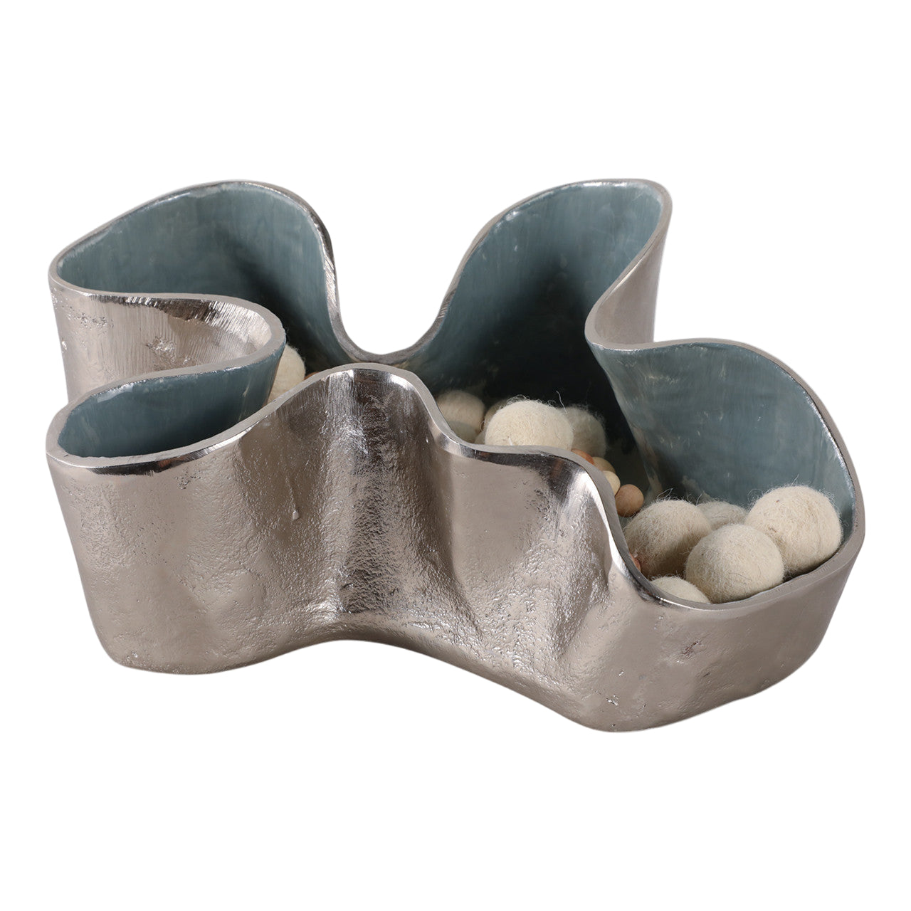 Wavy Abstract Blue and Gold Metal Bowl