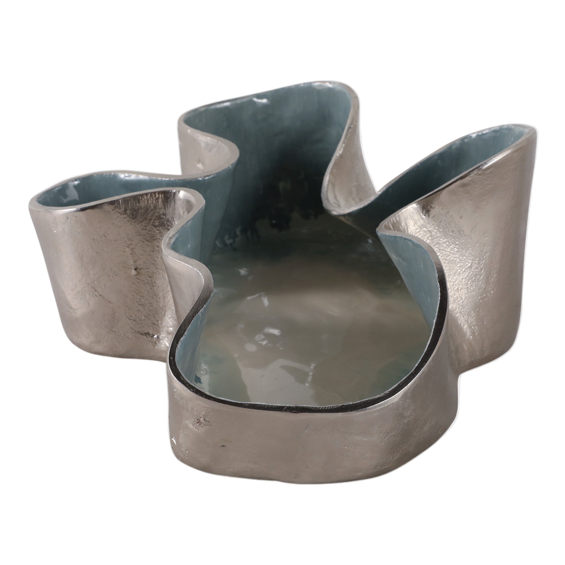 Wavy Abstract Blue and Gold Metal Bowl