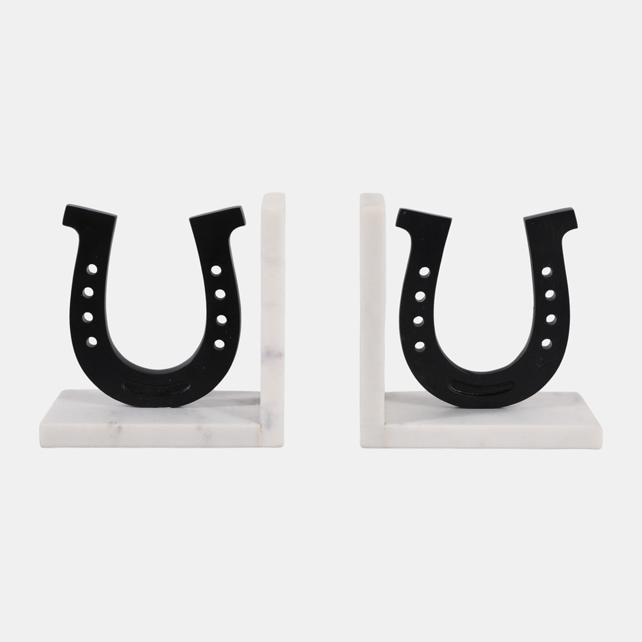 Black and White Horseshoe Bookends On Marble